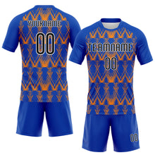 Laden Sie das Bild in den Galerie-Viewer, Custom Thunder Blue Black-Bay Orange Abstract Shape Sublimation Volleyball Uniform Jersey
