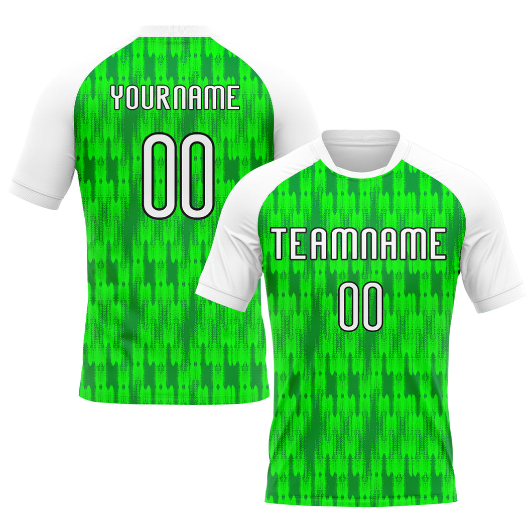 Custom Neon Green White-Black Abstract Shape Sublimation Volleyball Uniform Jersey