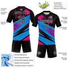 Laden Sie das Bild in den Galerie-Viewer, Custom Black Sky Blue-Pink Geometric Shape And Splash Sublimation Volleyball Uniform Jersey
