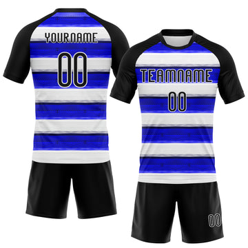 Custom Thunder Blue Black-White Lines Sublimation Volleyball Uniform Jersey