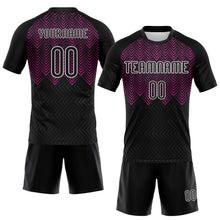 Load image into Gallery viewer, Custom Black Deep Pink-White Geometric Shape Sublimation Volleyball Uniform Jersey
