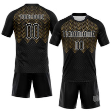 Load image into Gallery viewer, Custom Black Old Gold-White Geometric Shape Sublimation Volleyball Uniform Jersey
