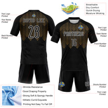 Load image into Gallery viewer, Custom Black Old Gold-White Geometric Shape Sublimation Volleyball Uniform Jersey
