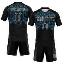 Load image into Gallery viewer, Custom Black Sky Blue-White Geometric Shape Sublimation Volleyball Uniform Jersey
