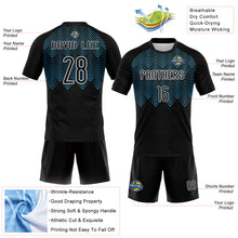 Load image into Gallery viewer, Custom Black Sky Blue-White Geometric Shape Sublimation Volleyball Uniform Jersey
