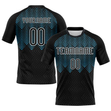 Загрузить изображение в средство просмотра галереи, Custom Black Sky Blue-White Geometric Shape Sublimation Volleyball Uniform Jersey
