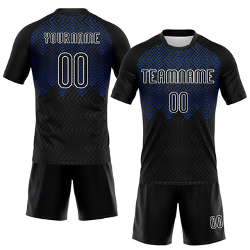 Custom Black Thunder Blue-White Geometric Shape Sublimation Volleyball Uniform Jersey