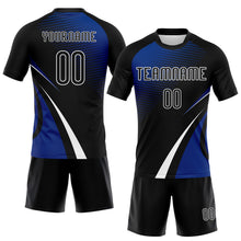 Laden Sie das Bild in den Galerie-Viewer, Custom Black Thunder Blue-White Lines And Dots Sublimation Volleyball Uniform Jersey
