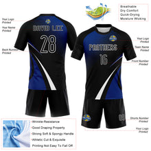 Laden Sie das Bild in den Galerie-Viewer, Custom Black Thunder Blue-White Lines And Dots Sublimation Volleyball Uniform Jersey
