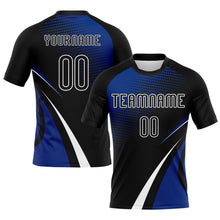 Laden Sie das Bild in den Galerie-Viewer, Custom Black Thunder Blue-White Lines And Dots Sublimation Volleyball Uniform Jersey
