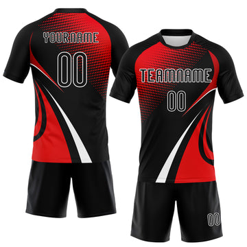 Custom Black Red-White Lines And Dots Sublimation Volleyball Uniform Jersey