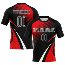 Загрузить изображение в средство просмотра галереи, Custom Black Red-White Lines And Dots Sublimation Volleyball Uniform Jersey
