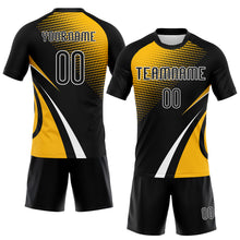 Laden Sie das Bild in den Galerie-Viewer, Custom Black Gold-White Lines And Dots Sublimation Volleyball Uniform Jersey
