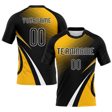 Load image into Gallery viewer, Custom Black Gold-White Lines And Dots Sublimation Volleyball Uniform Jersey
