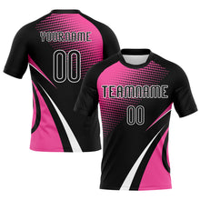 Load image into Gallery viewer, Custom Black Pink-White Lines And Dots Sublimation Volleyball Uniform Jersey
