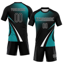 Laden Sie das Bild in den Galerie-Viewer, Custom Black Teal-White Lines And Dots Sublimation Volleyball Uniform Jersey
