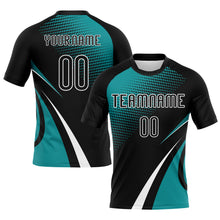 Laden Sie das Bild in den Galerie-Viewer, Custom Black Teal-White Lines And Dots Sublimation Volleyball Uniform Jersey
