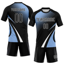 Laden Sie das Bild in den Galerie-Viewer, Custom Black Light Blue-White Lines And Dots Sublimation Volleyball Uniform Jersey
