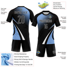 Laden Sie das Bild in den Galerie-Viewer, Custom Black Light Blue-White Lines And Dots Sublimation Volleyball Uniform Jersey
