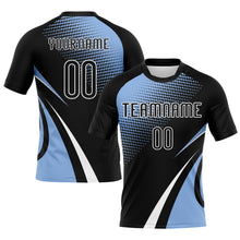 Load image into Gallery viewer, Custom Black Light Blue-White Lines And Dots Sublimation Volleyball Uniform Jersey
