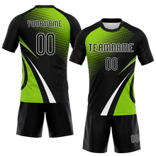 Load image into Gallery viewer, Custom Black Neon Green-White Lines And Dots Sublimation Volleyball Uniform Jersey
