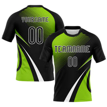 Laden Sie das Bild in den Galerie-Viewer, Custom Black Neon Green-White Lines And Dots Sublimation Volleyball Uniform Jersey
