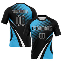 Load image into Gallery viewer, Custom Black Sky Blue-White Lines And Dots Sublimation Volleyball Uniform Jersey
