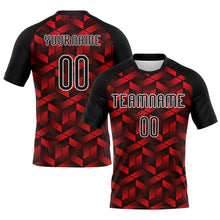 Laden Sie das Bild in den Galerie-Viewer, Custom Fire Red Black-White Geometric Shape Sublimation Volleyball Uniform Jersey
