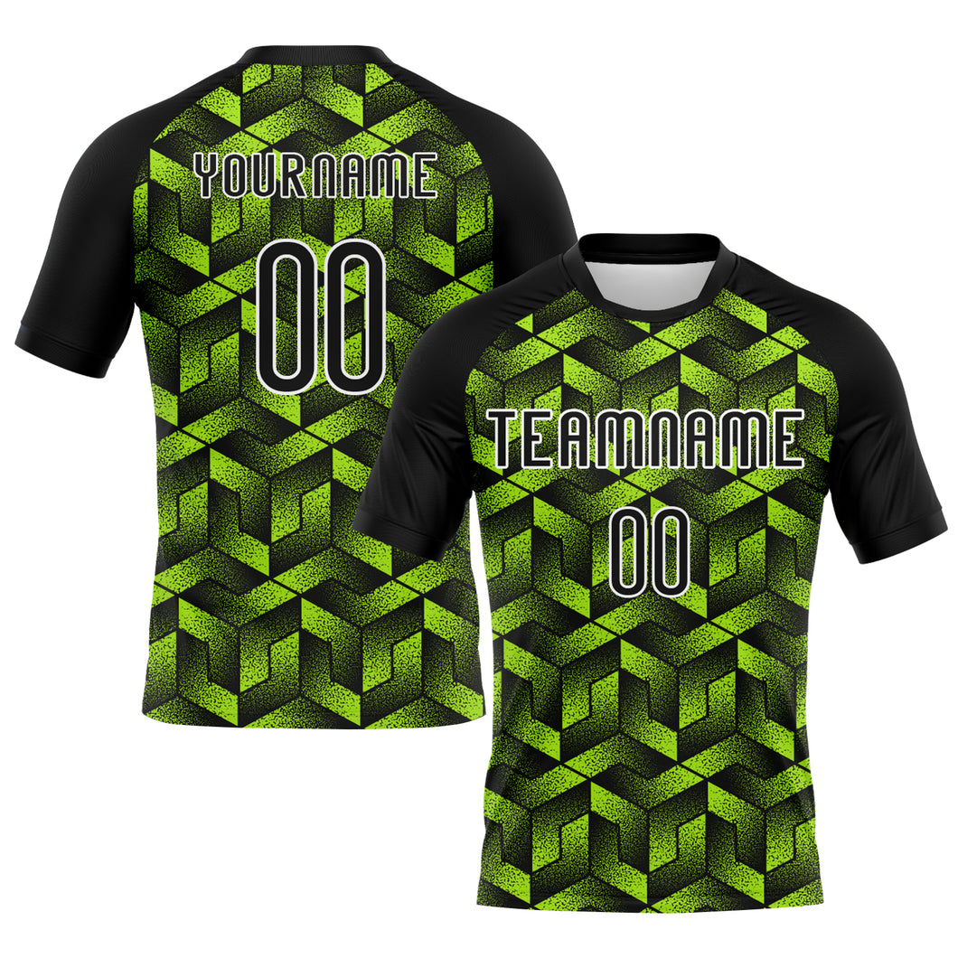 Custom Neon Green Black-White Geometric Shape Sublimation Volleyball Uniform Jersey