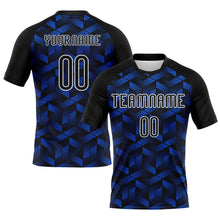 Load image into Gallery viewer, Custom Thunder Blue Black-White Geometric Shape Sublimation Volleyball Uniform Jersey
