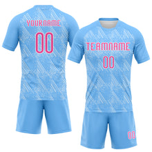 Laden Sie das Bild in den Galerie-Viewer, Custom Electric Blue Pink-White Lines Splatter Art Sublimation Volleyball Uniform Jersey
