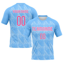 Laden Sie das Bild in den Galerie-Viewer, Custom Electric Blue Pink-White Lines Splatter Art Sublimation Volleyball Uniform Jersey
