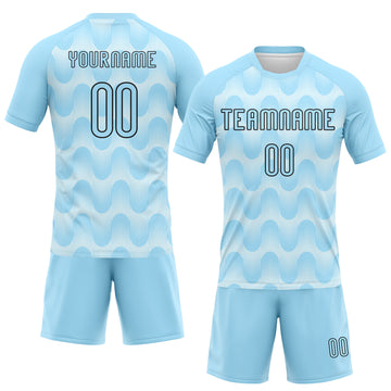 Custom Light Blue Black-White Lines And Waves Sublimation Volleyball Uniform Jersey