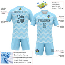 Load image into Gallery viewer, Custom Light Blue Black-White Lines And Waves Sublimation Volleyball Uniform Jersey
