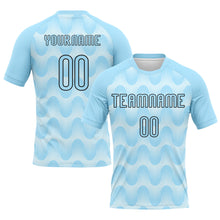 Laden Sie das Bild in den Galerie-Viewer, Custom Light Blue Black-White Lines And Waves Sublimation Volleyball Uniform Jersey
