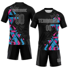 Laden Sie das Bild in den Galerie-Viewer, Custom Black Light Blue-Pink Geometric Shape Sublimation Volleyball Uniform Jersey
