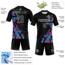 Laden Sie das Bild in den Galerie-Viewer, Custom Black Light Blue-Pink Geometric Shape Sublimation Volleyball Uniform Jersey
