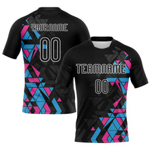 Laden Sie das Bild in den Galerie-Viewer, Custom Black Light Blue-Pink Geometric Shape Sublimation Volleyball Uniform Jersey
