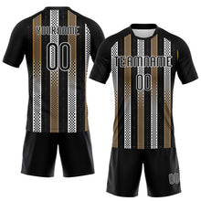 Load image into Gallery viewer, Custom Black Old Gold-White Geometric Shape Sublimation Volleyball Uniform Jersey
