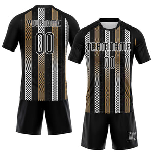 Custom Black Old Gold-White Geometric Shape Sublimation Volleyball Uniform Jersey