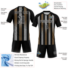 Laden Sie das Bild in den Galerie-Viewer, Custom Black Old Gold-White Geometric Shape Sublimation Volleyball Uniform Jersey
