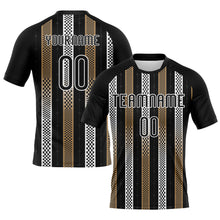 Load image into Gallery viewer, Custom Black Old Gold-White Geometric Shape Sublimation Volleyball Uniform Jersey
