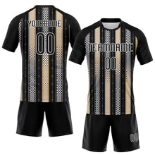 Laden Sie das Bild in den Galerie-Viewer, Custom Black Old Gold-White Geometric Shape Sublimation Volleyball Uniform Jersey
