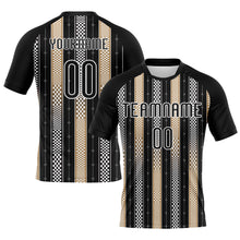 Load image into Gallery viewer, Custom Black Old Gold-White Geometric Shape Sublimation Volleyball Uniform Jersey
