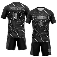 Load image into Gallery viewer, Custom Black White Liquid Fluid Sublimation Volleyball Uniform Jersey
