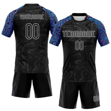 Laden Sie das Bild in den Galerie-Viewer, Custom Black Electric Blue Pink-Purple Liquid Fluid Sublimation Volleyball Uniform Jersey
