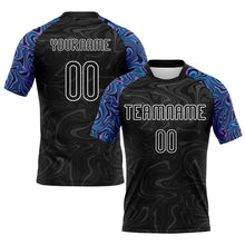 Laden Sie das Bild in den Galerie-Viewer, Custom Black Electric Blue Pink-Purple Liquid Fluid Sublimation Volleyball Uniform Jersey
