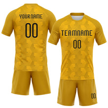 Load image into Gallery viewer, Custom Gold Black Geometric Shape Sublimation Volleyball Uniform Jersey
