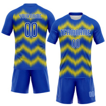 Laden Sie das Bild in den Galerie-Viewer, Custom Thunder Blue Gold-White Zigzag Sublimation Volleyball Uniform Jersey
