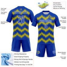 Charger l&#39;image dans la galerie, Custom Thunder Blue Gold-White Zigzag Sublimation Volleyball Uniform Jersey
